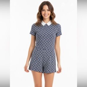 Aqua black & white romper size small new with tags